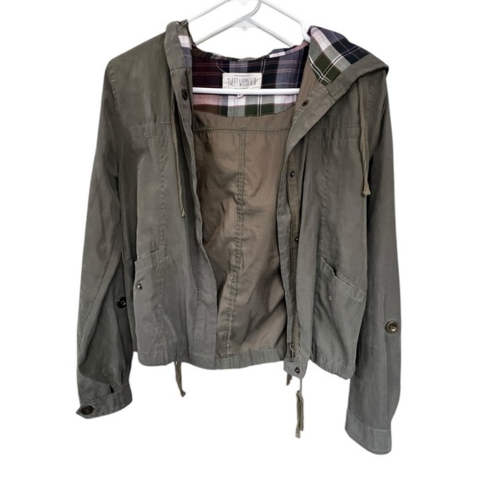 Green Hooded Jacket with Plaid Lining
